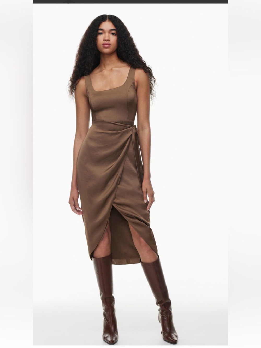 Wilfred Silk Brown Asymmetrical High-Low Dress